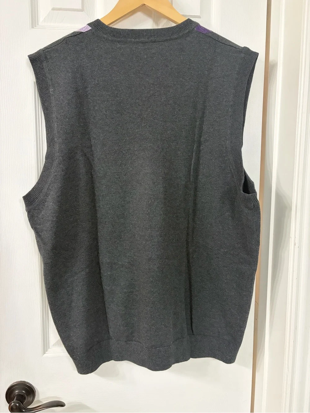 Claiborne Charcoal Gray Sweater Vest with Purple Argyle Columns